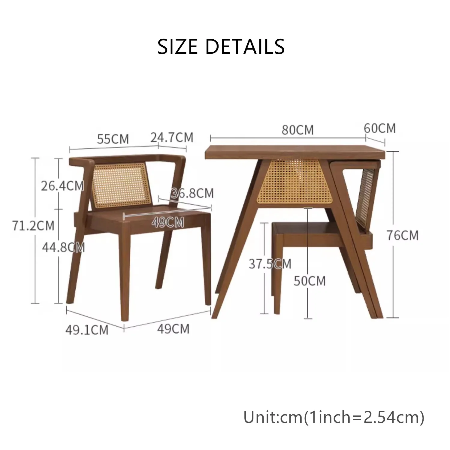 Space Saver Solid Wood Table with 2 Chairs Set - Image 9