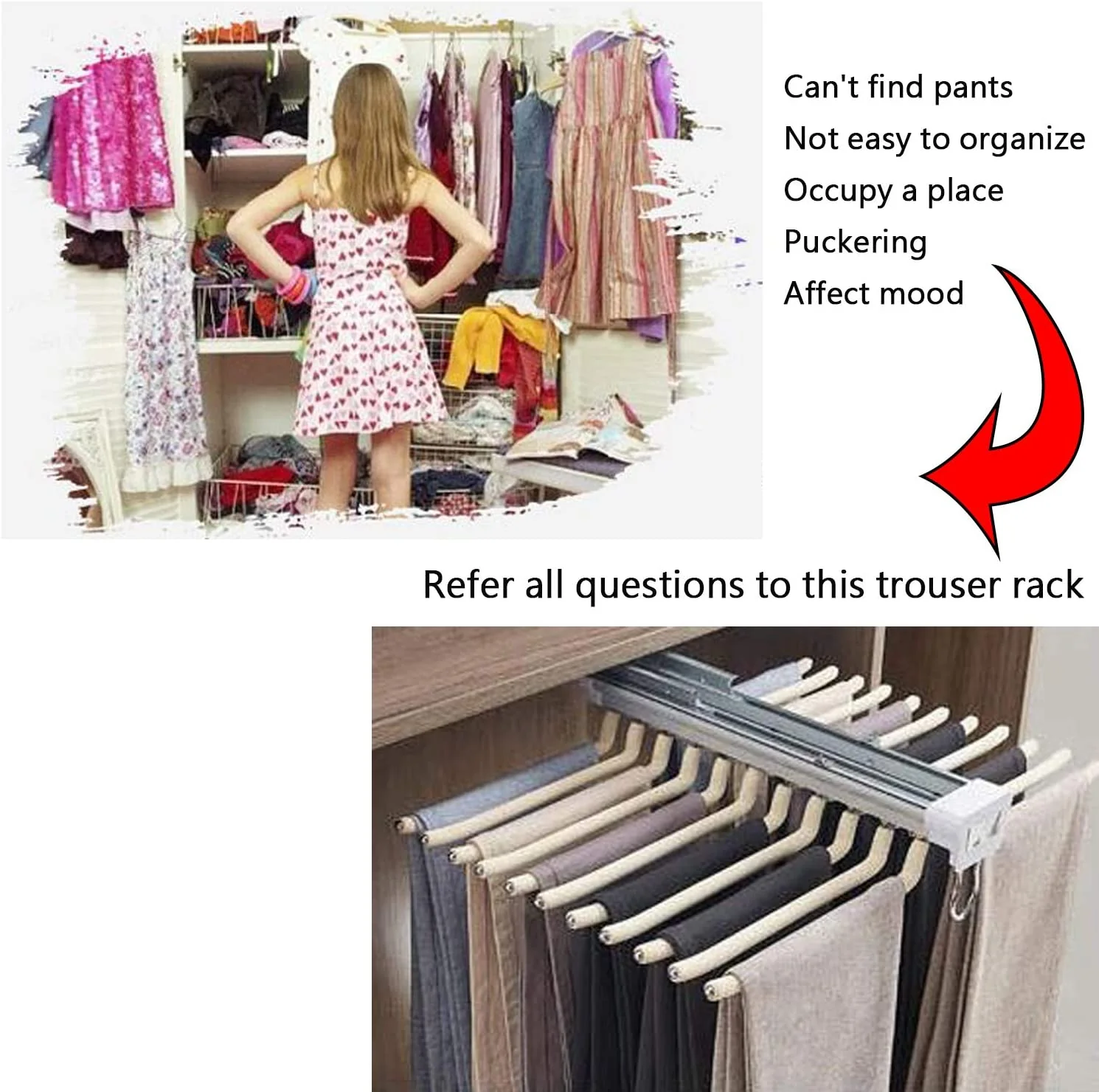 Space Saving 22 Arms Steel Pull Out Pants Rack for Closet - Image 3