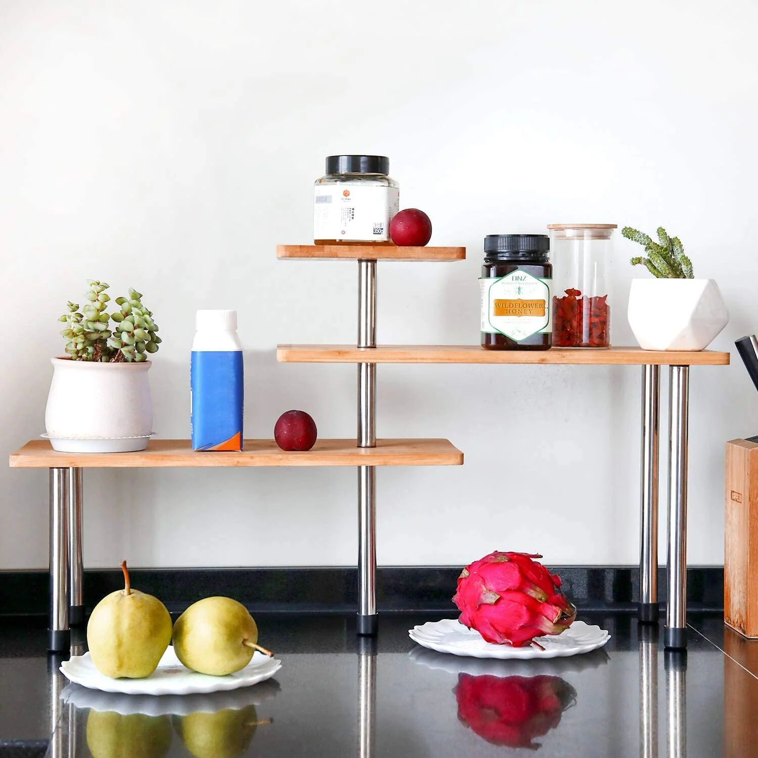 Space Saving 3 Tier Bamboo Countertop Corner Shelf Organizer - Image 3