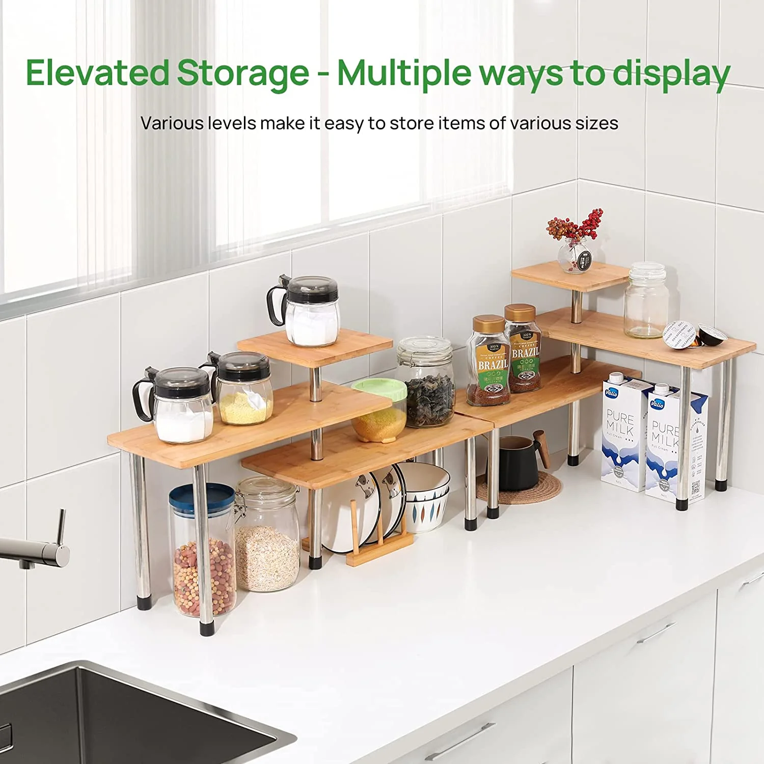 Space Saving 3 Tier Bamboo Countertop Corner Shelf Organizer - Image 4