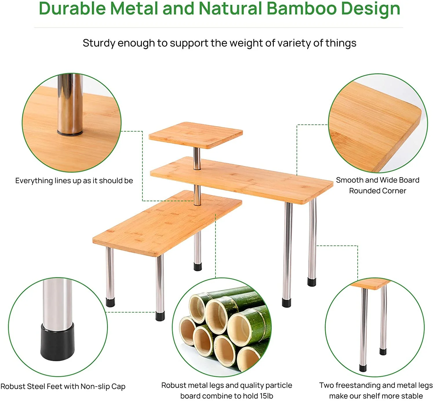 Space Saving 3 Tier Bamboo Countertop Corner Shelf Organizer - Image 5