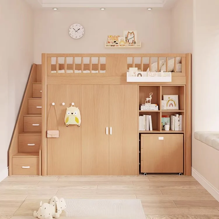 Space Saving All-In- One Loft Kids Bed with Built-in Wardrobe and Bookshelf and Desk - Image 11