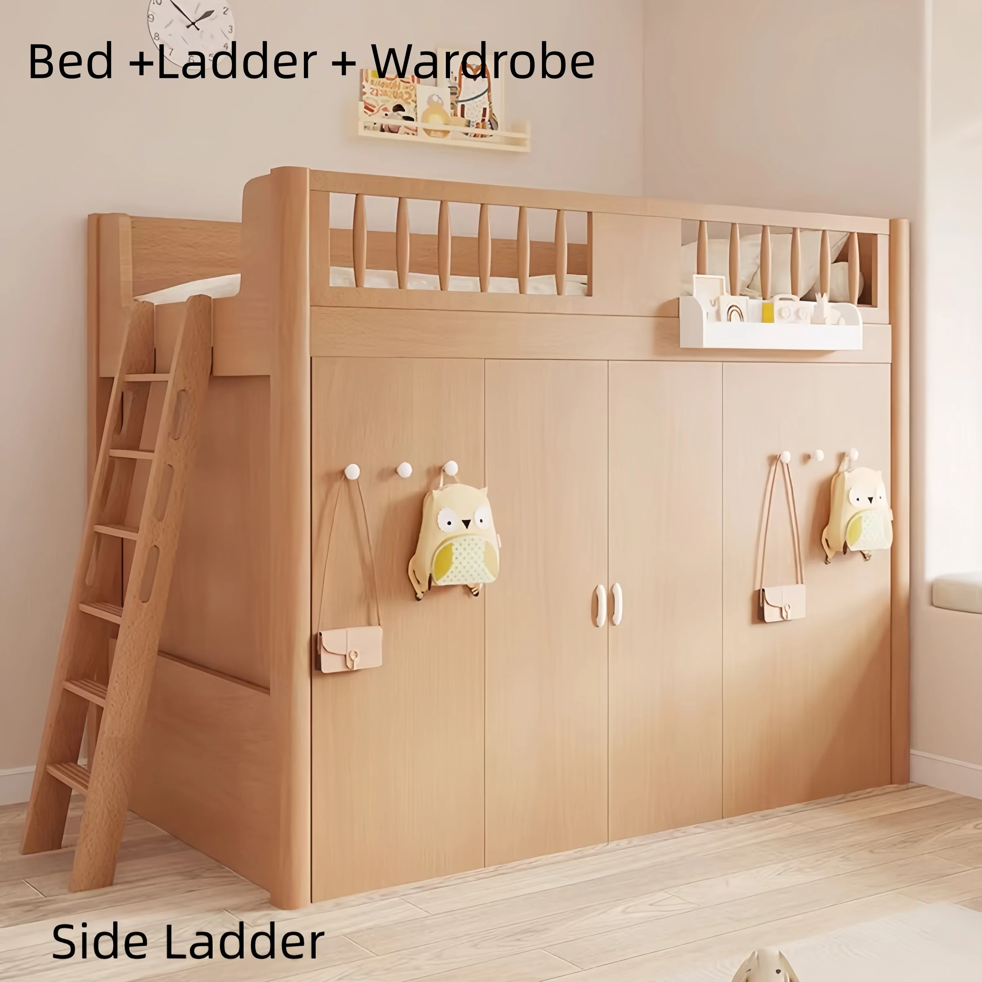 Space Saving All-In- One Loft Kids Bed with Built-in Wardrobe and Bookshelf and Desk - Image 12