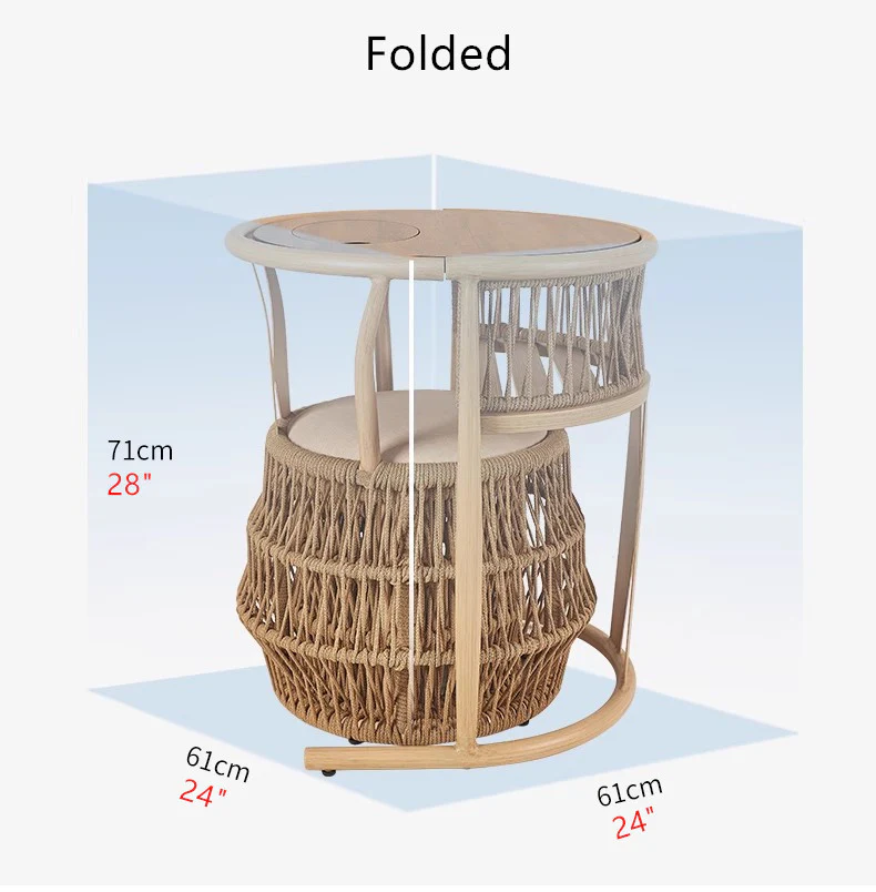 Space Saving Aluminium Frame PE Braided Rope Table Stackable Chairs for Porch Backyard Balcony Garden - Image 10