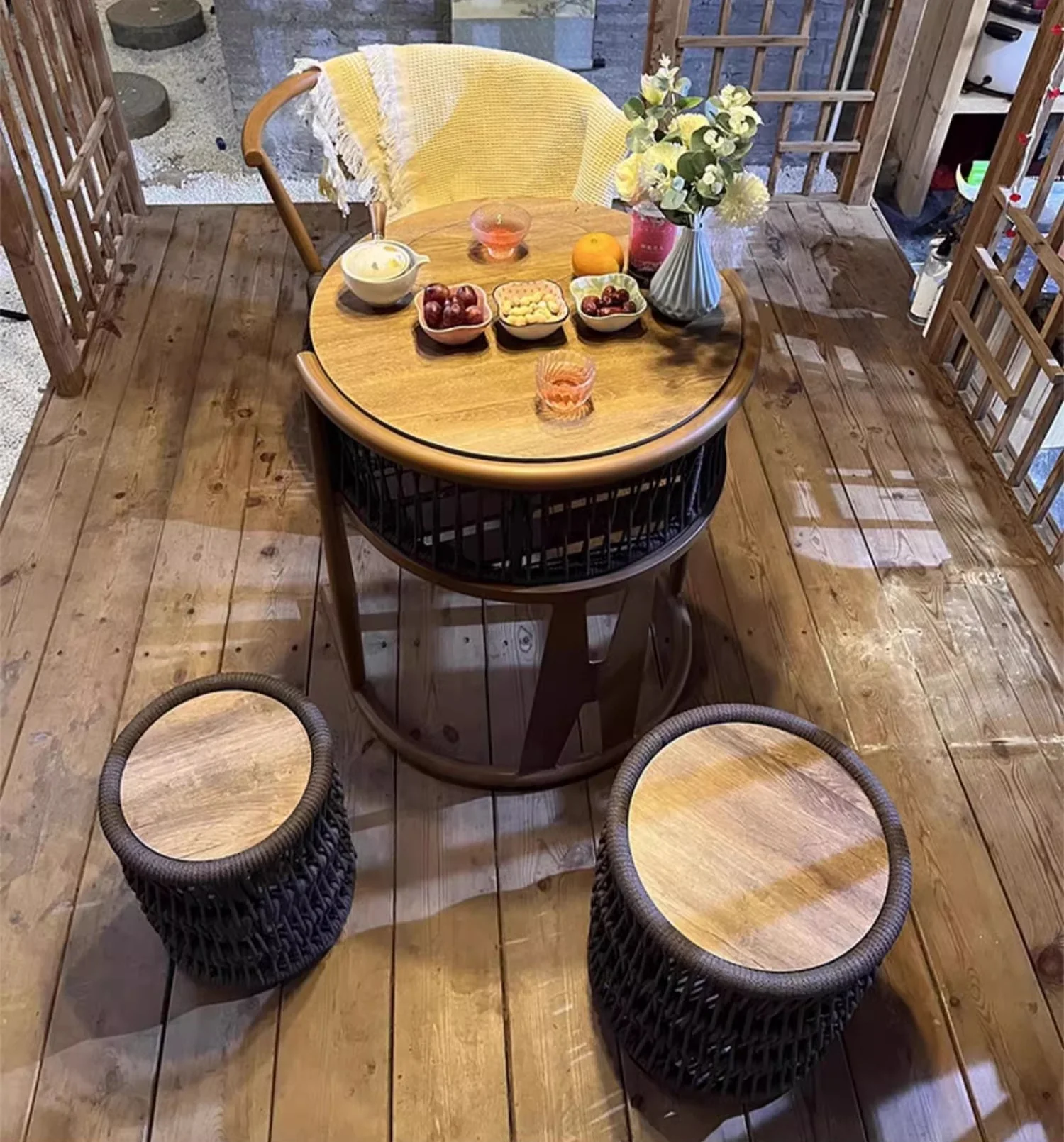 Space Saving Aluminium Frame PE Braided Rope Table Stackable Chairs for Porch Backyard Balcony Garden - Image 2