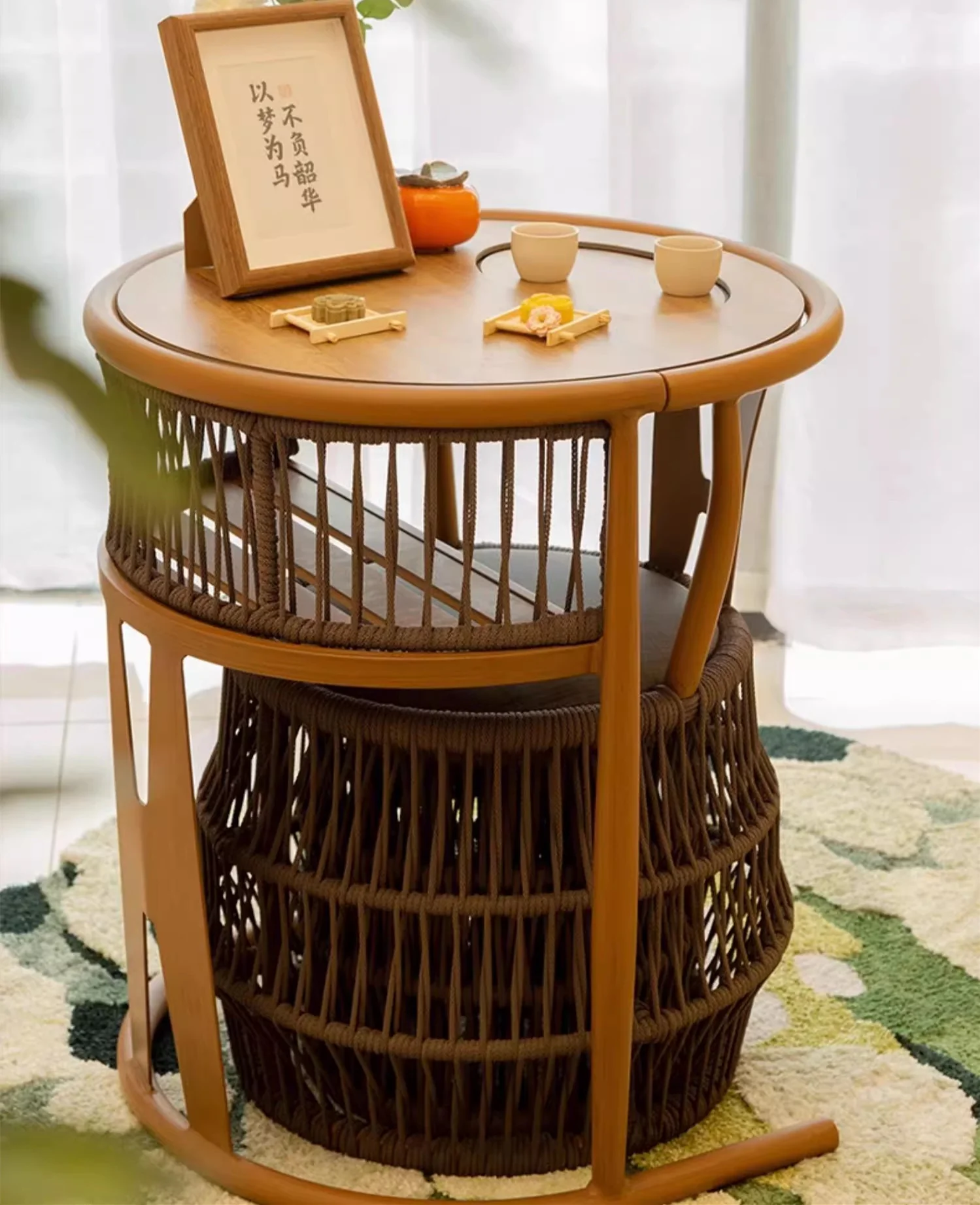 Space Saving Aluminium Frame PE Braided Rope Table Stackable Chairs for Porch Backyard Balcony Garden - Image 4