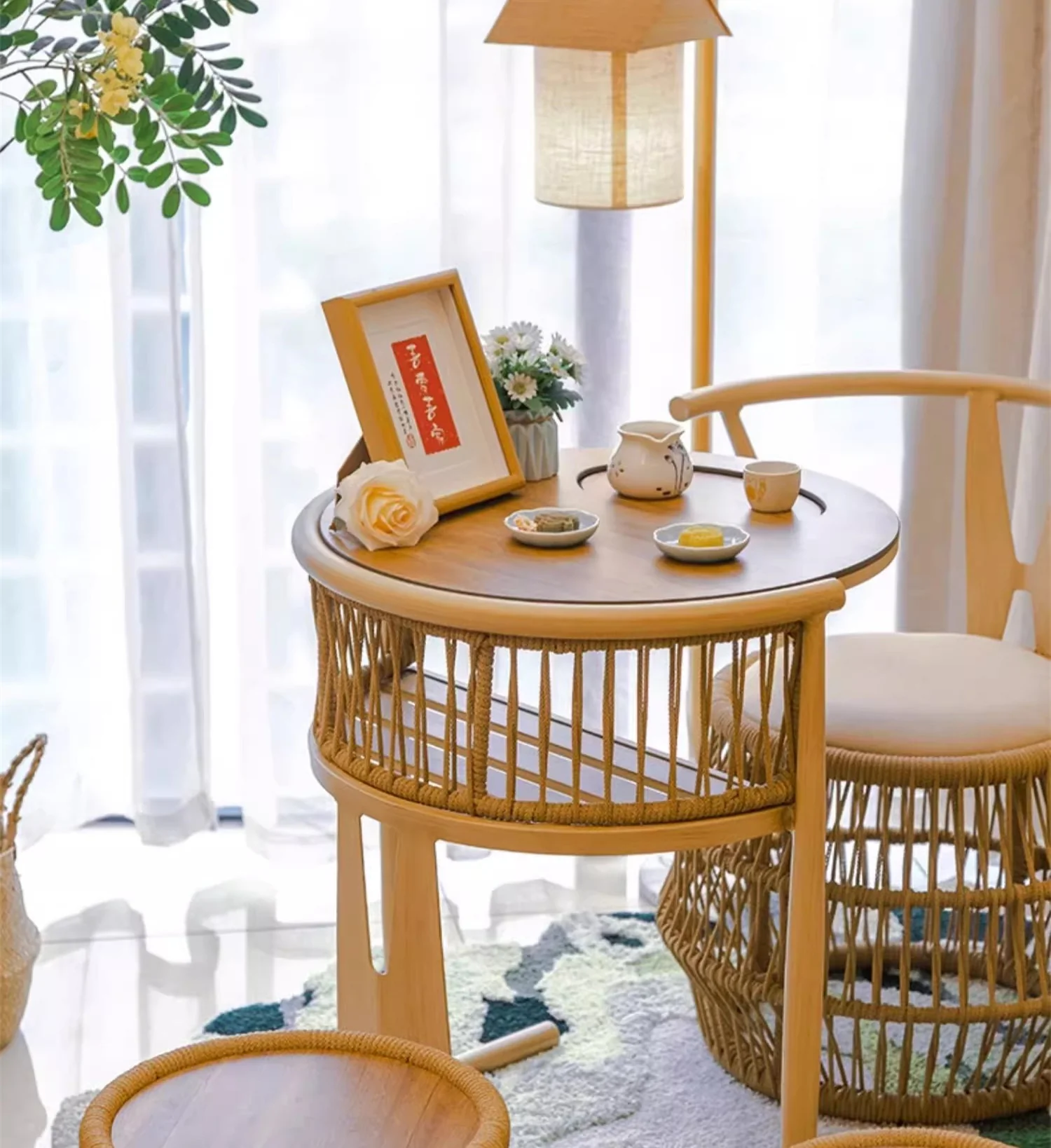 Space Saving Aluminium Frame PE Braided Rope Table Stackable Chairs for Porch Backyard Balcony Garden - Image 6