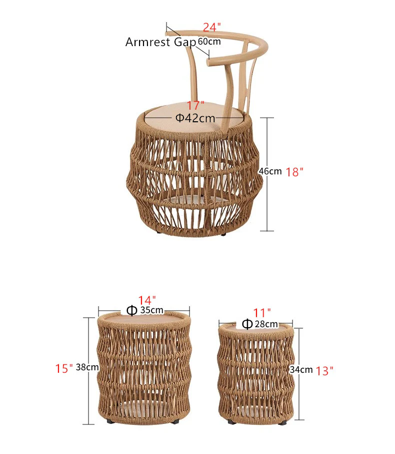 Space Saving Aluminium Frame PE Braided Rope Table Stackable Chairs for Porch Backyard Balcony Garden - Image 9
