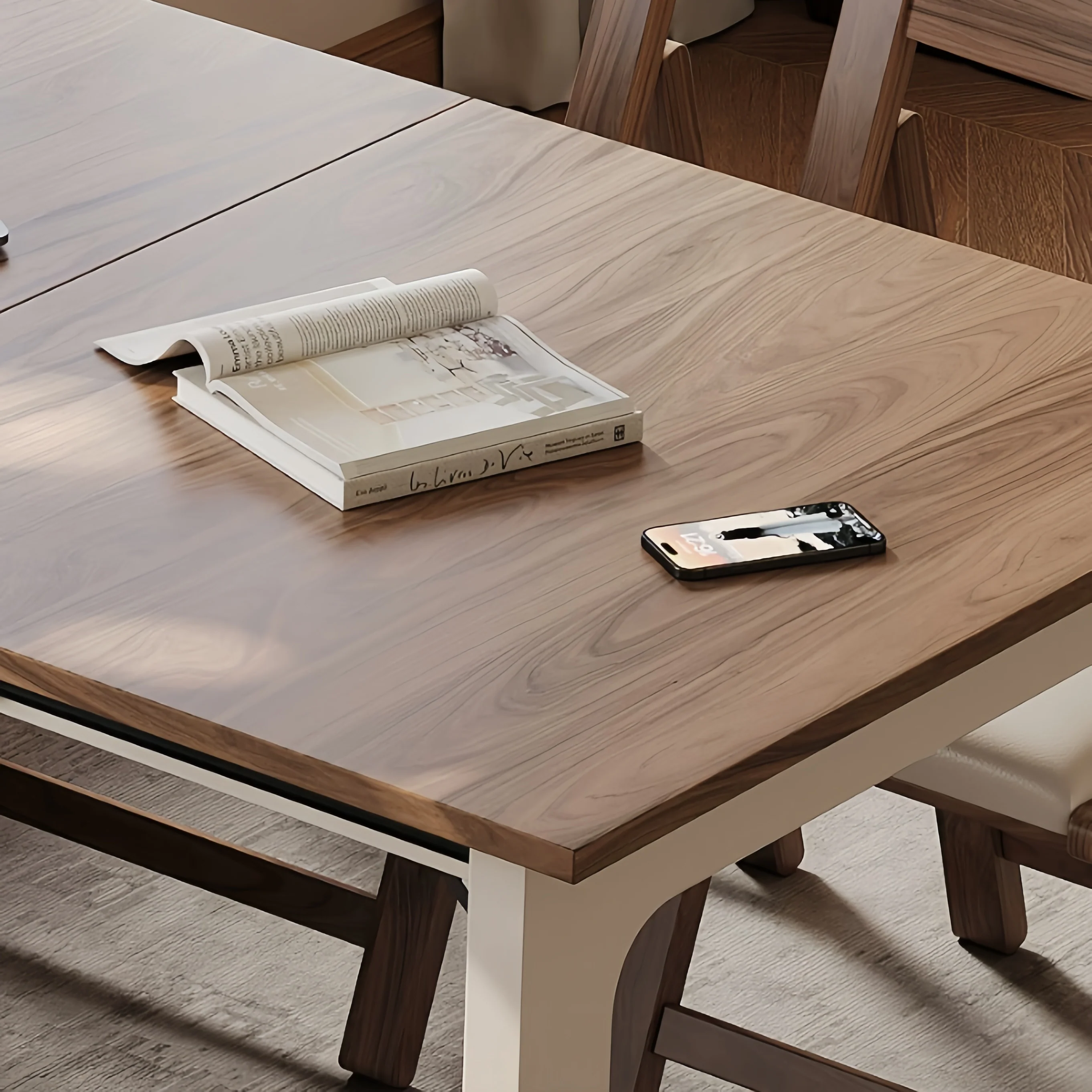 Space-Saving Dining Table with Hidden Chair Storage and Built-In Drawers - Image 10