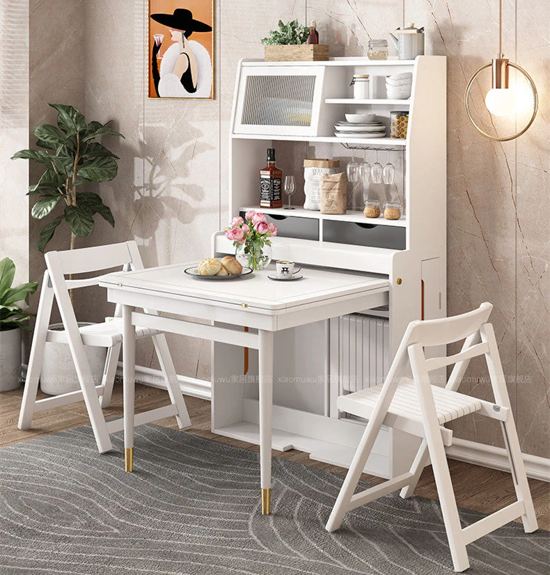Space Saving Foldable and Extendable Side Table with Hutch Cabinet - Image 3