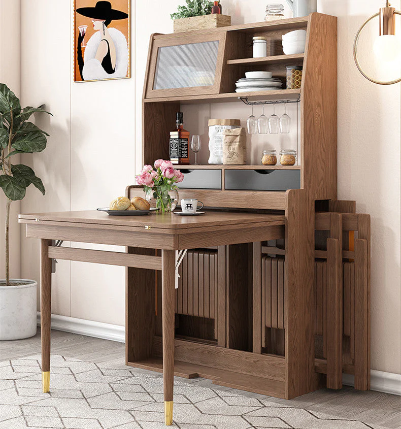Space Saving Foldable and Extendable Side Table with Hutch Cabinet - Image 5