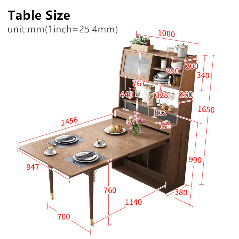 Space Saving Foldable and Extendable Side Table with Hutch Cabinet - Image 8