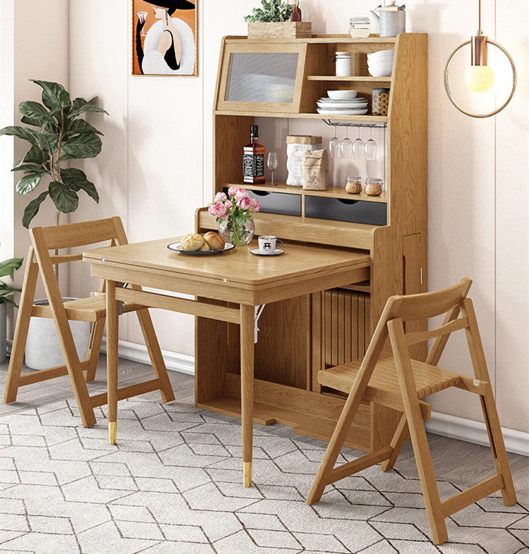Space Saving Foldable and Extendable Side Table with Hutch Cabinet - Image 9