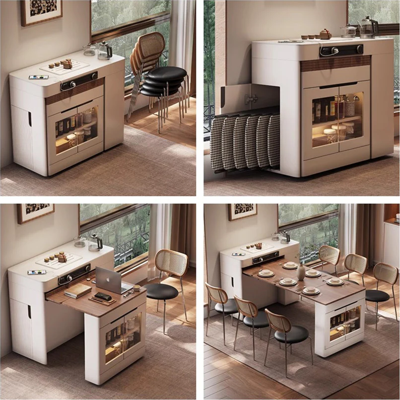 Space Saving Kitchen Island Table with Leaves and Universal Wheels