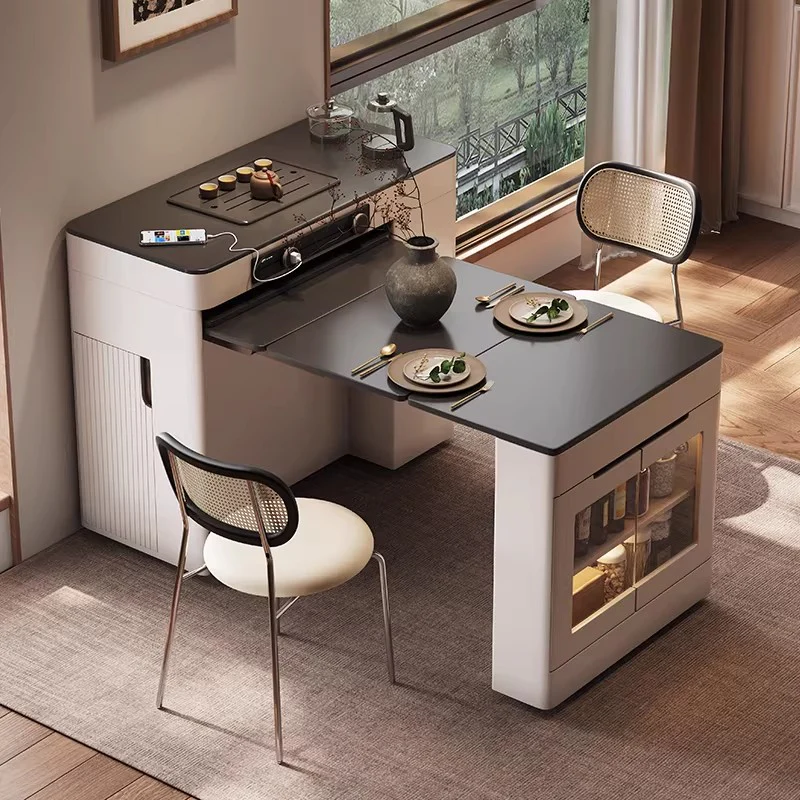 Space Saving Kitchen Island Table with Leaves and Universal Wheels - Image 14