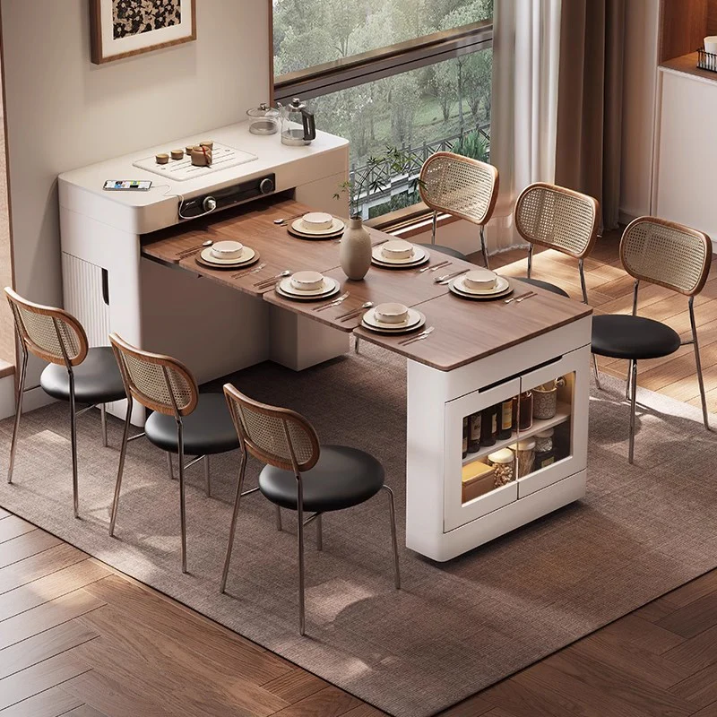 Space Saving Kitchen Island Table with Leaves and Universal Wheels - Image 5