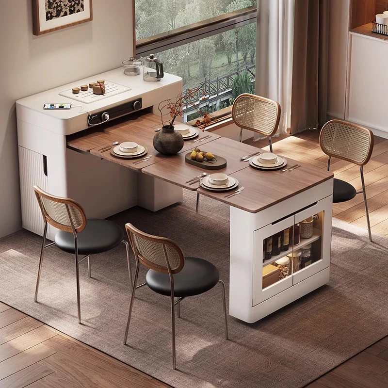 Space Saving Kitchen Island Table with Leaves and Universal Wheels - Image 9