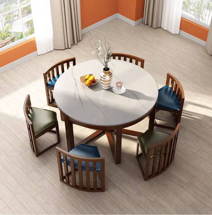 Space-Saving Solid Wood Round Dining Table Set with Tuck-In Chairs - Image 14