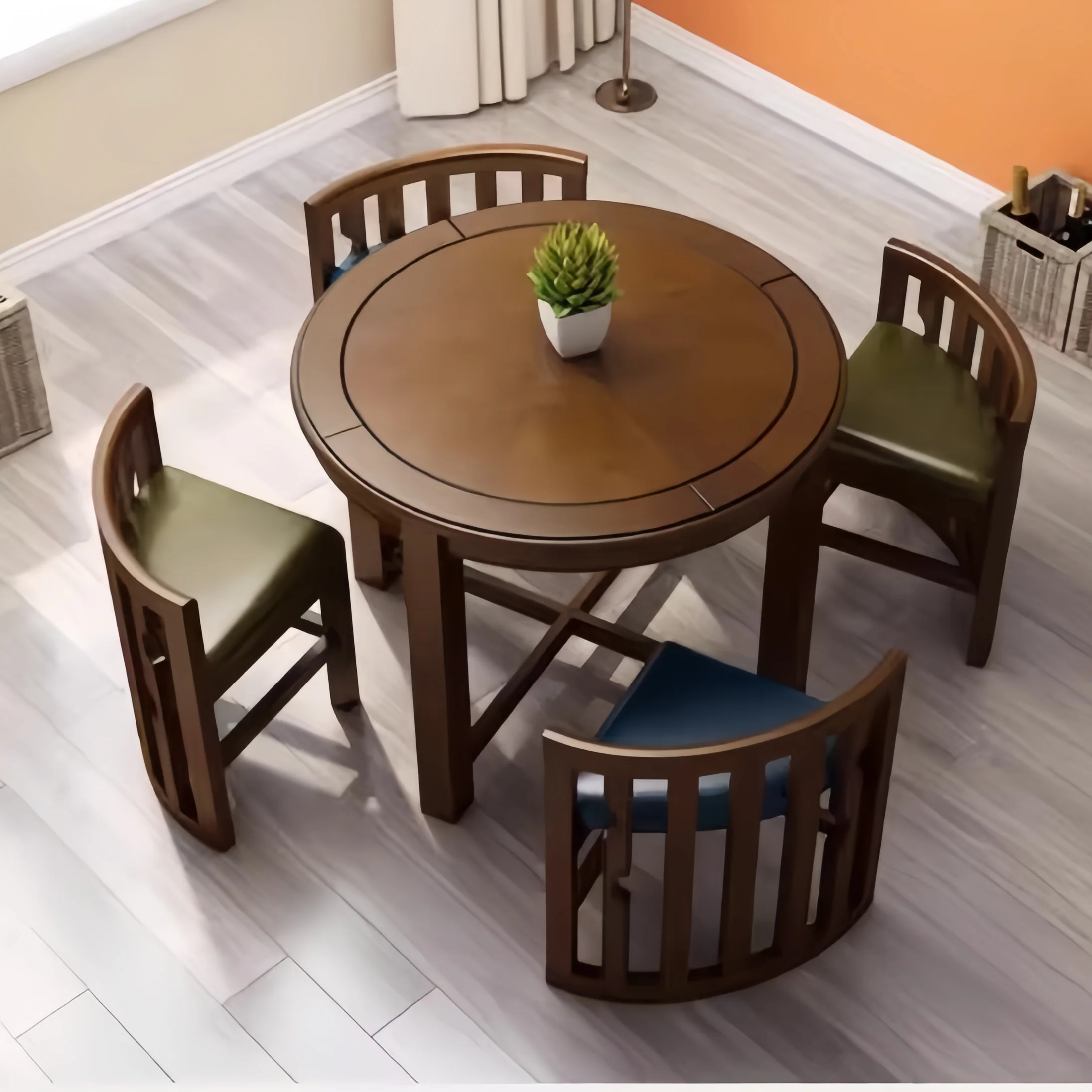 Space-Saving Solid Wood Round Dining Table Set with Tuck-In Chairs - Image 2