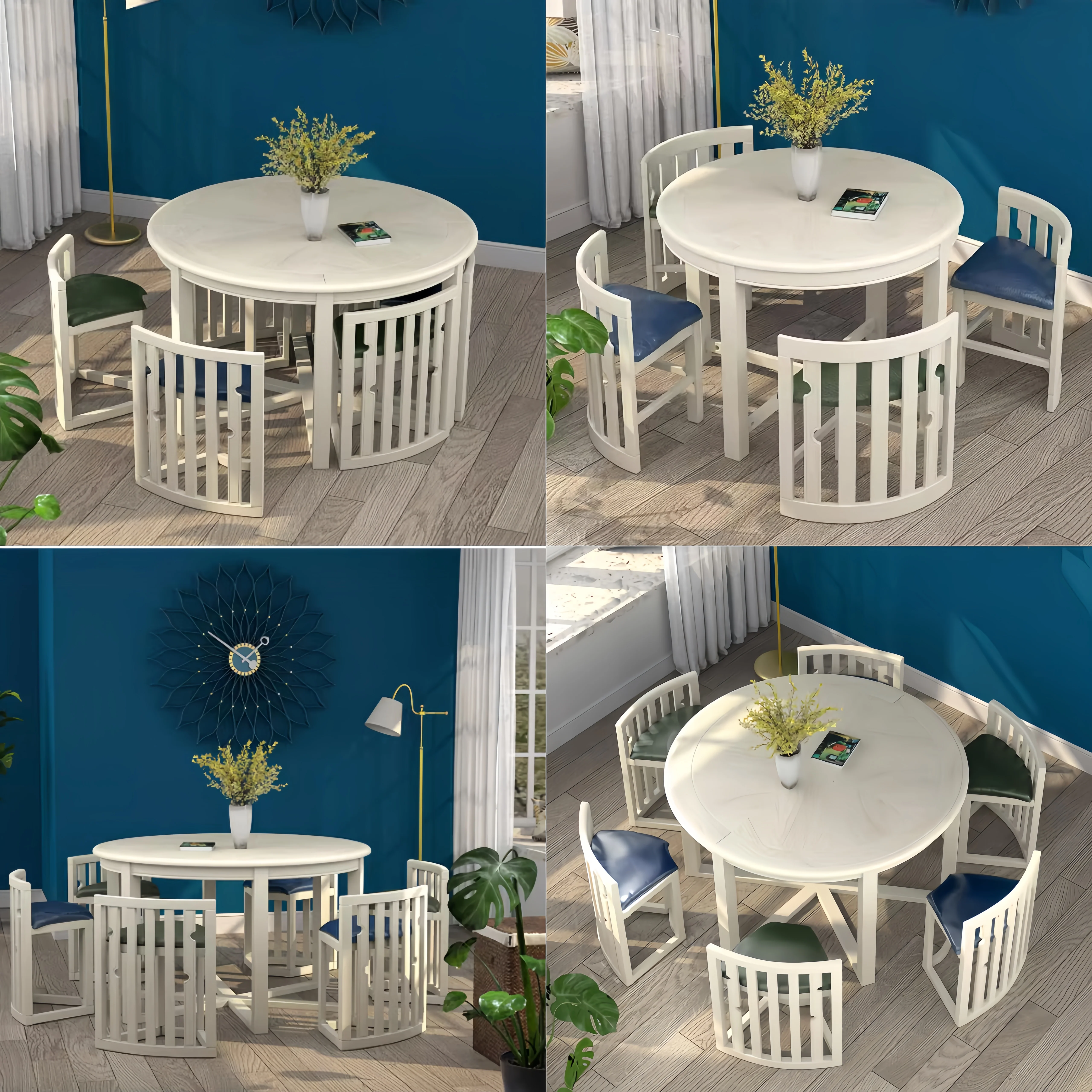 Space-Saving Solid Wood Round Dining Table Set with Tuck-In Chairs - Image 21