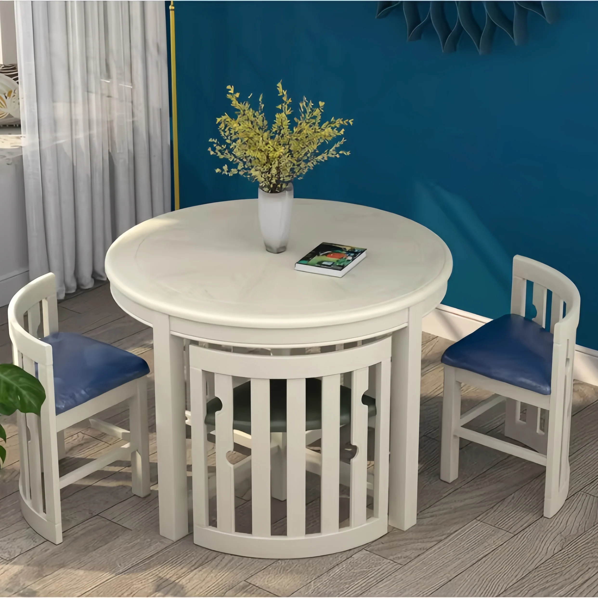 Space-Saving Solid Wood Round Dining Table Set with Tuck-In Chairs - Image 22