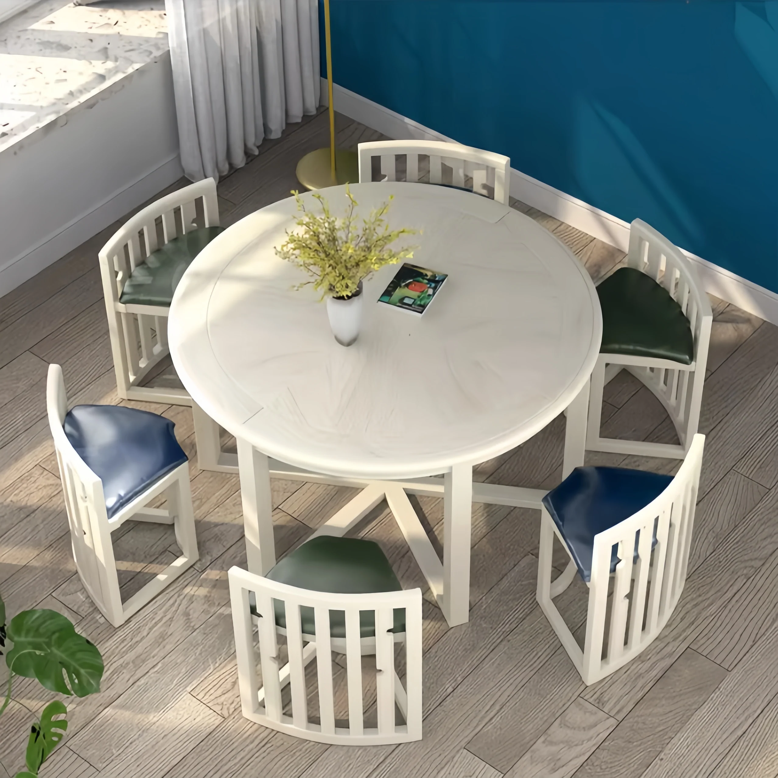 Space-Saving Solid Wood Round Dining Table Set with Tuck-In Chairs - Image 23