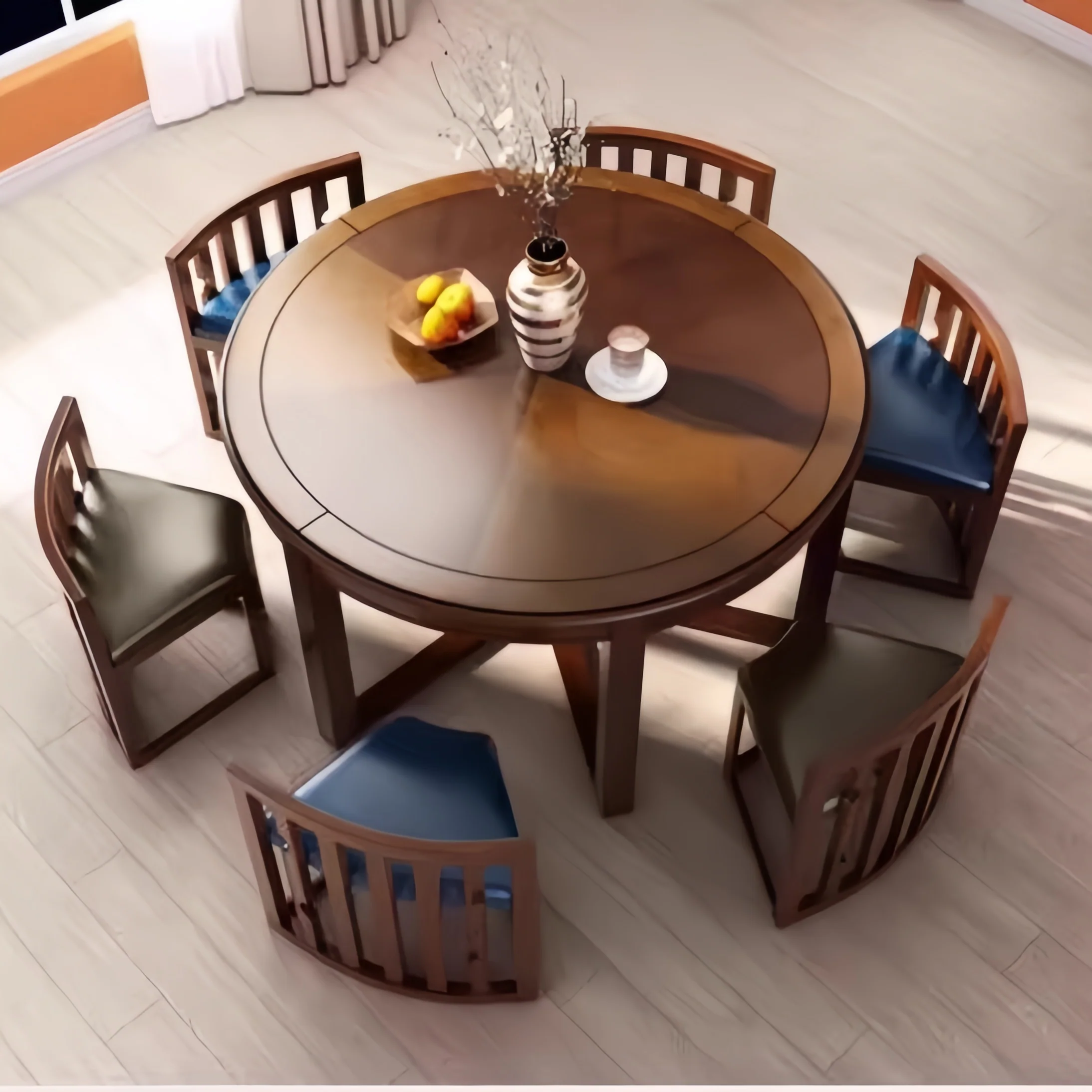 Space-Saving Solid Wood Round Dining Table Set with Tuck-In Chairs - Image 6
