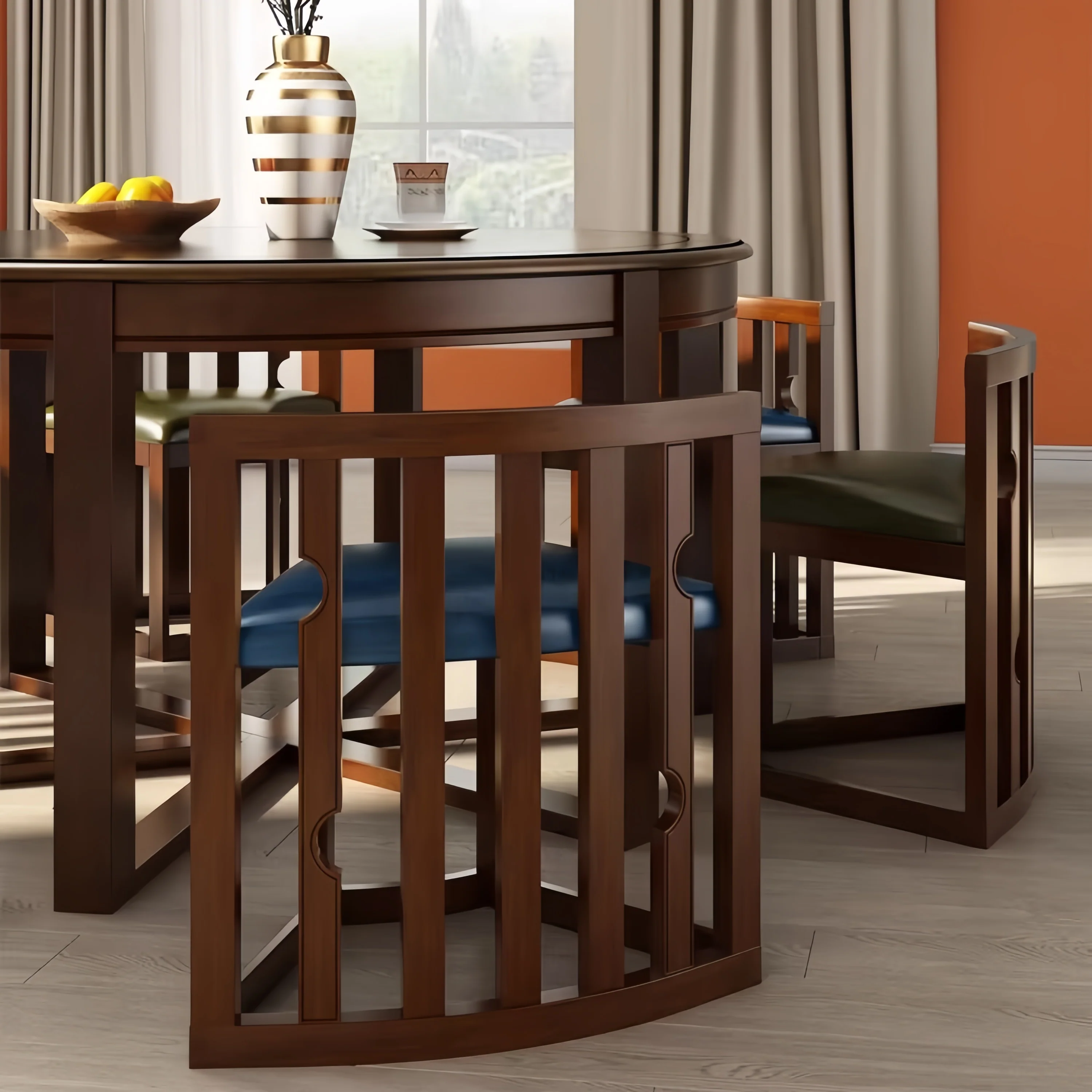 Space-Saving Solid Wood Round Dining Table Set with Tuck-In Chairs - Image 9