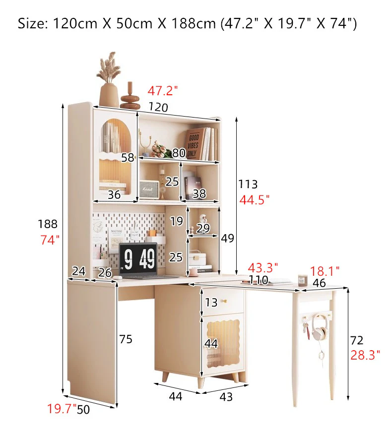 Space Saving Work Station with Shelf and Rotating Desk - Image 16