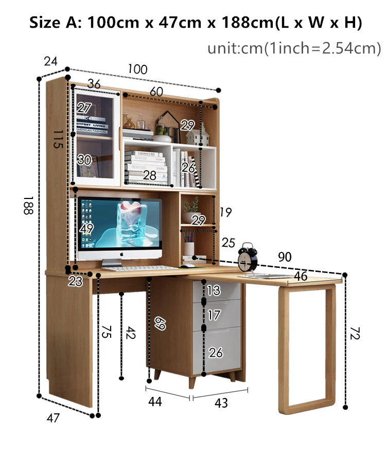 Space Saving Work Station with Shelf and Rotating Desk - Image 8