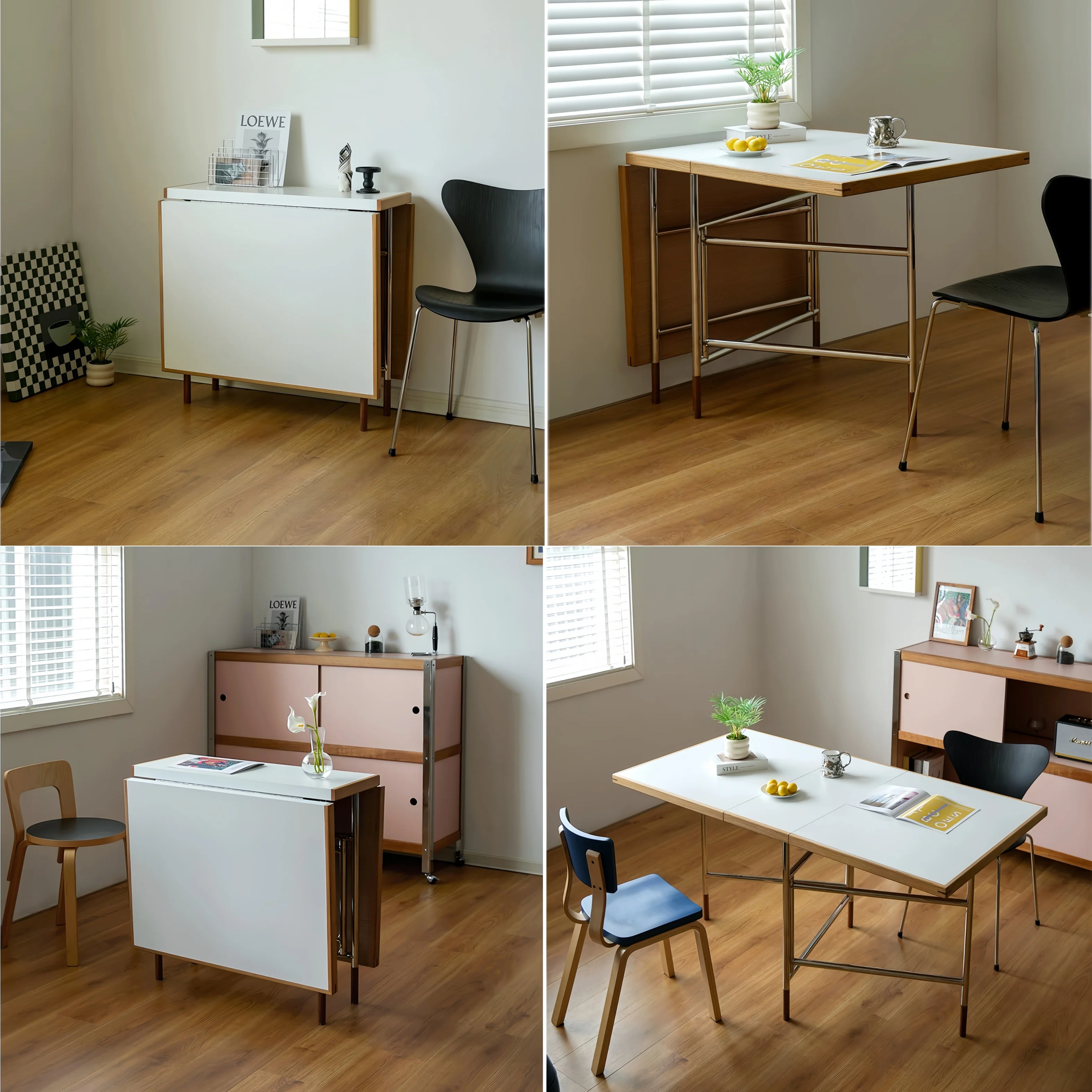 Stainless Steel Leg Double Drop Leaf Dining Table