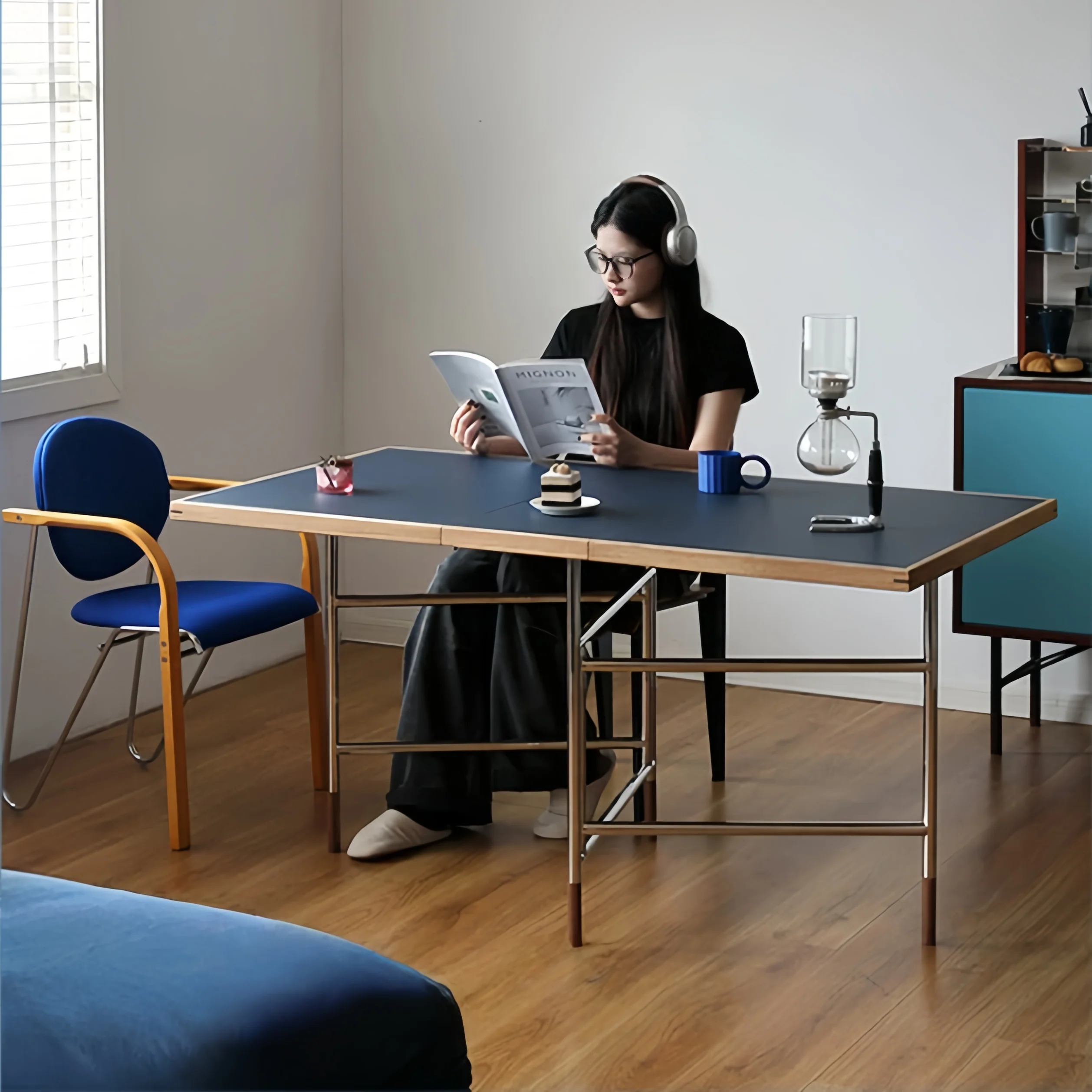 Stainless Steel Leg Double Drop Leaf Dining Table - Image 14