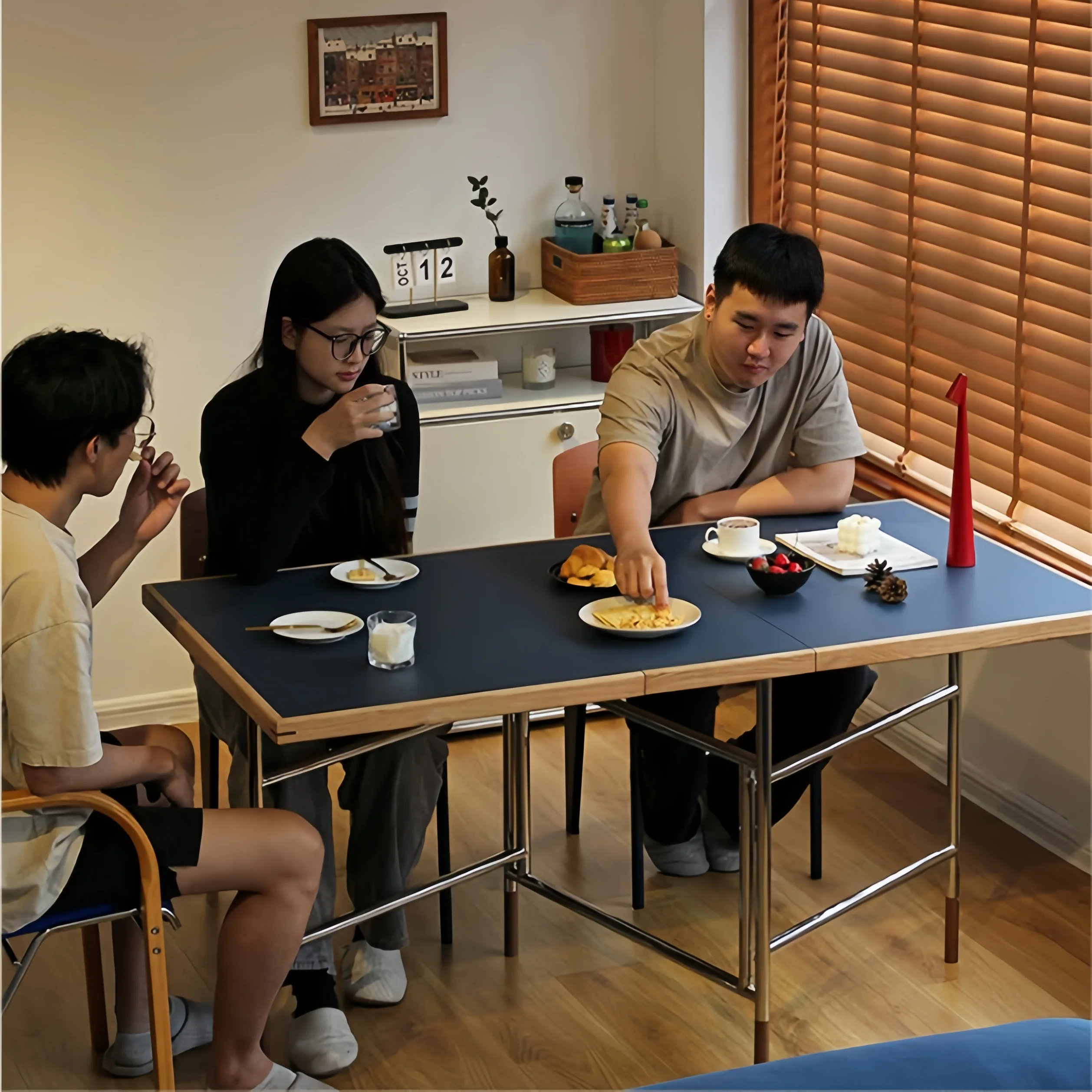 Stainless Steel Leg Double Drop Leaf Dining Table - Image 15
