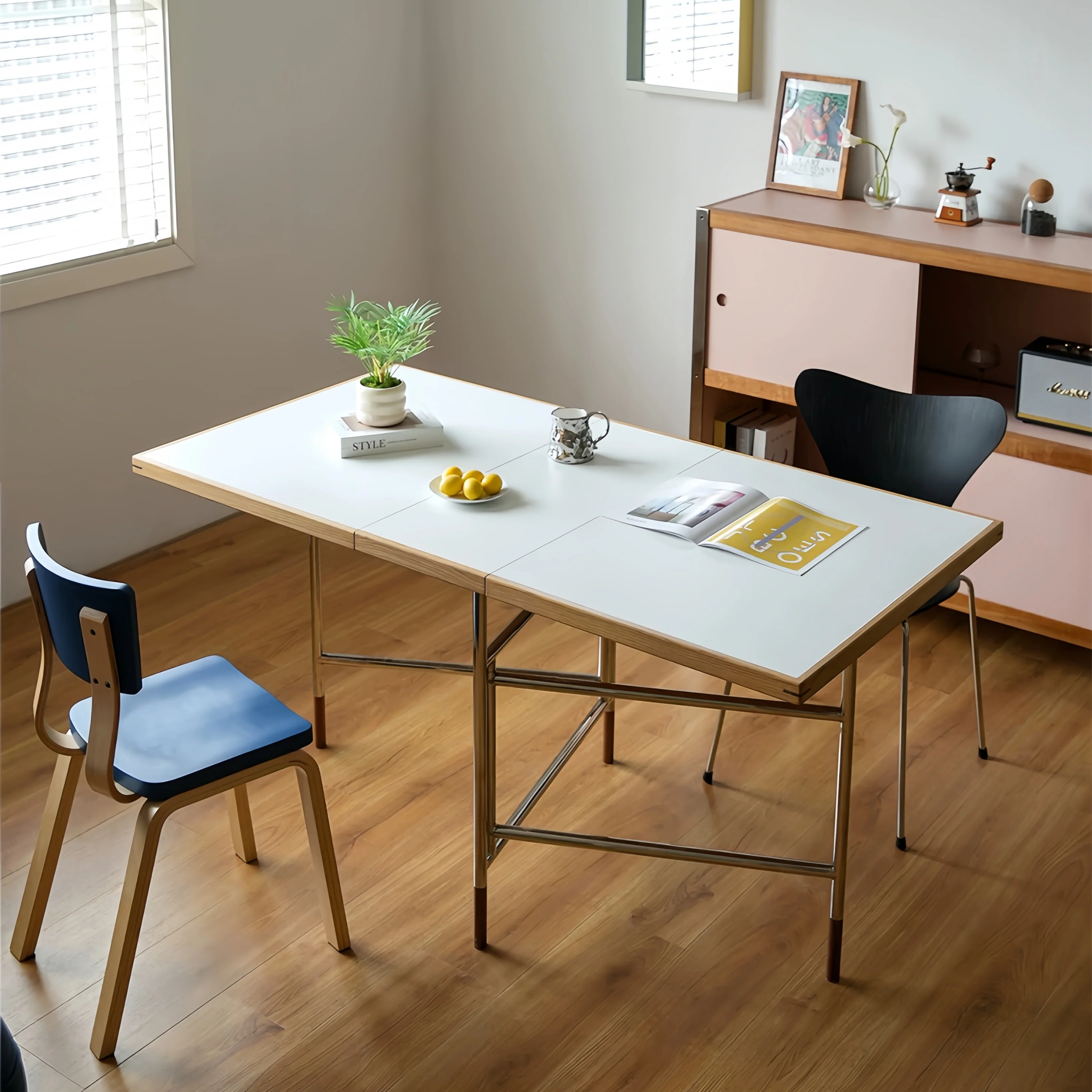 Stainless Steel Leg Double Drop Leaf Dining Table - Image 5