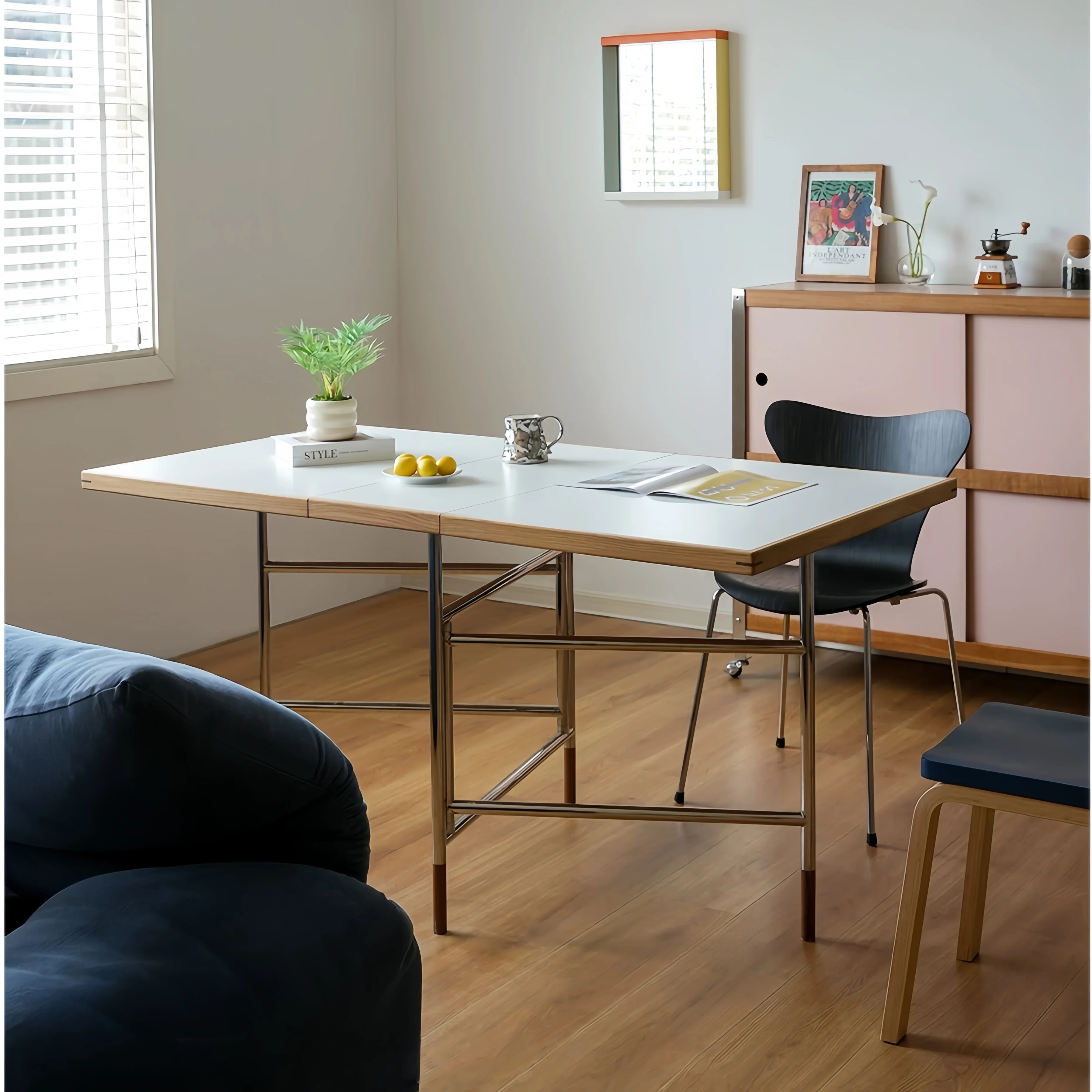 Stainless Steel Leg Double Drop Leaf Dining Table - Image 6