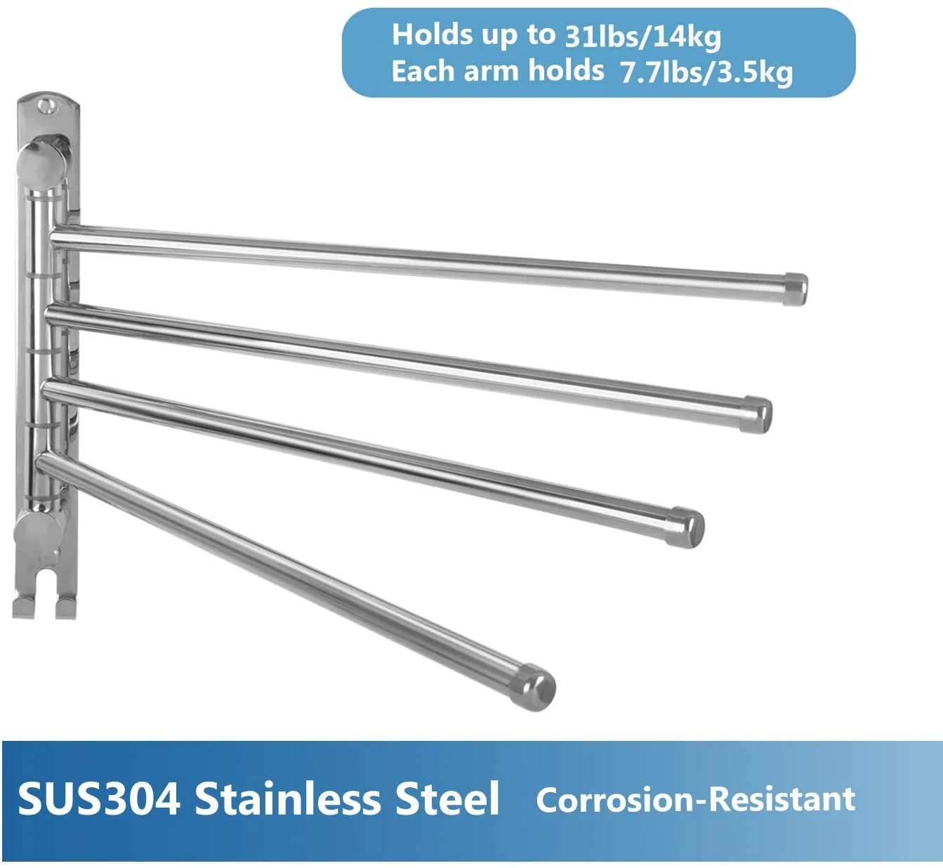 Stainless Steel Swivel 4-Arm Towel Bar - Image 4