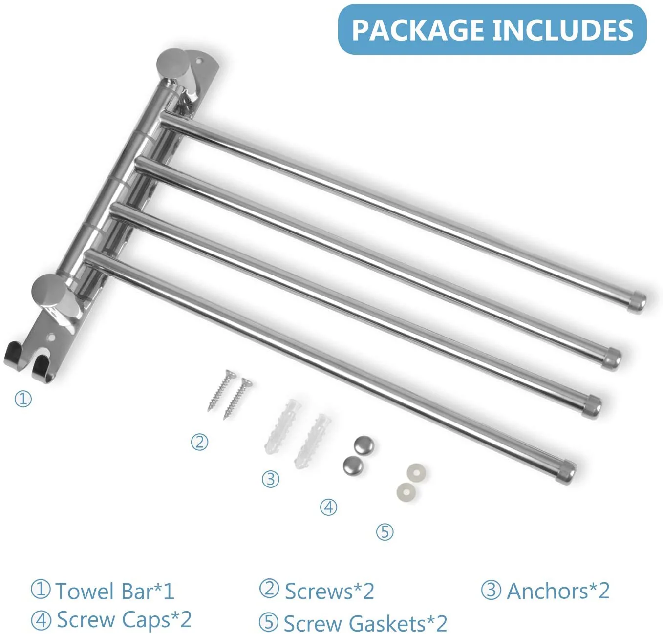 Stainless Steel Swivel 4-Arm Towel Bar - Image 6