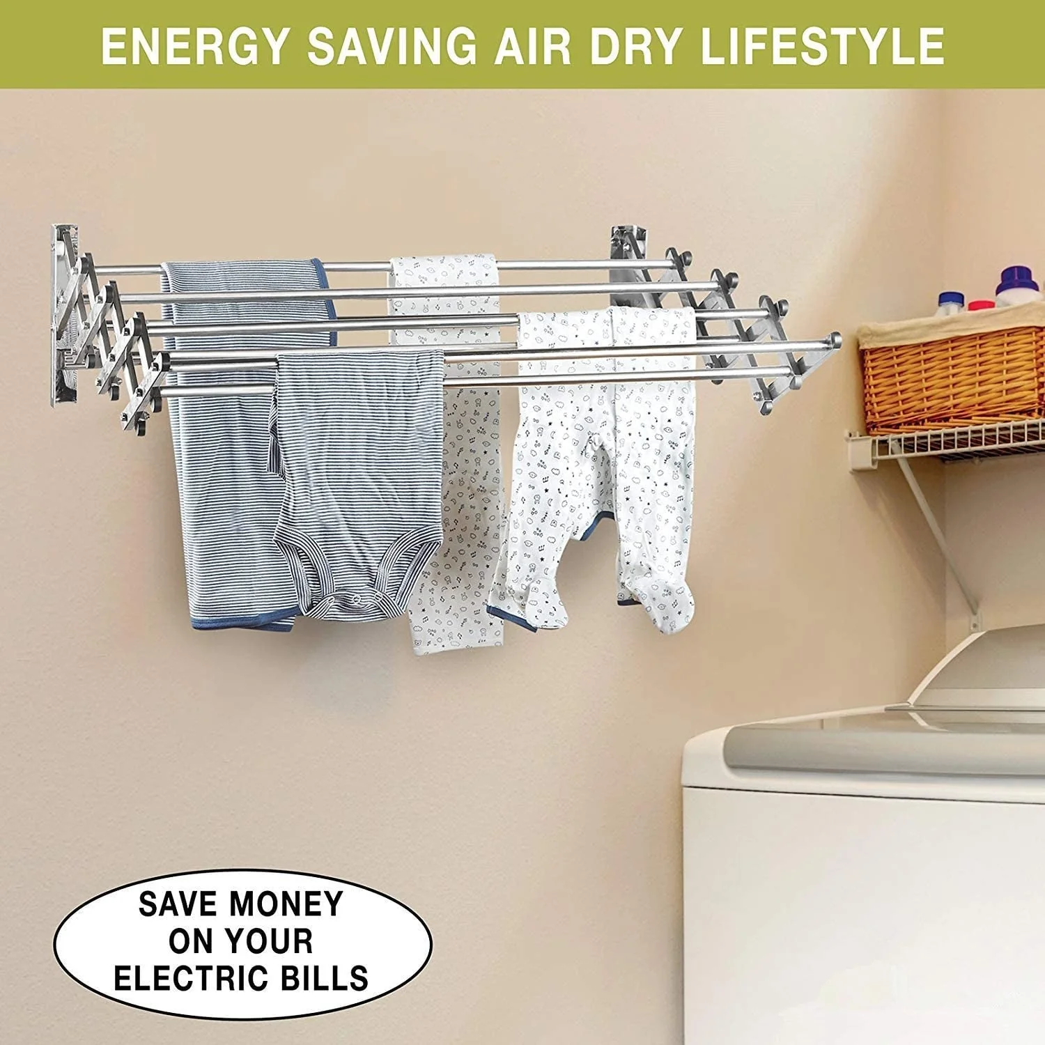 Stainless Steel Wall Mounted Collapsible Laundry Clothes Drying Rack - Image 3