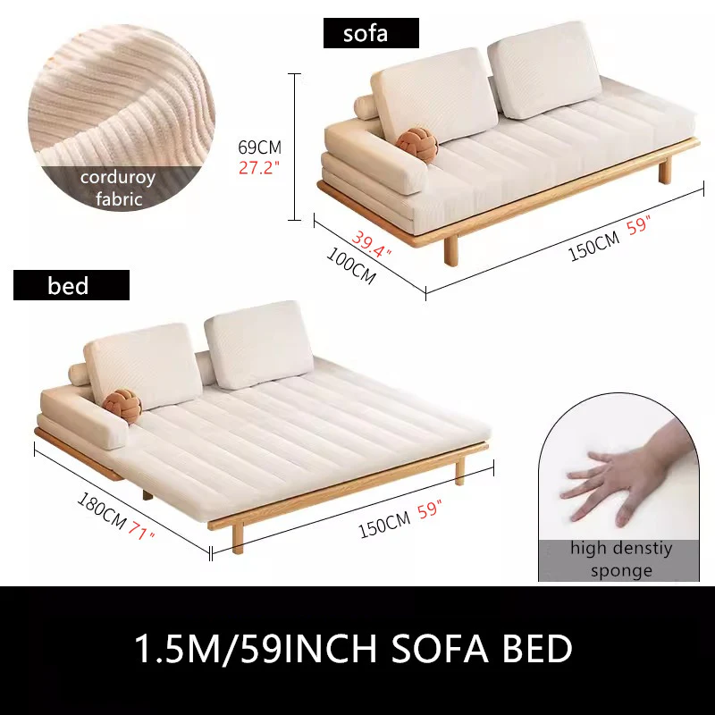 Tatami Pull Out Corduroy Fabric Solid Wood Frame Sofa Bed - Image 11
