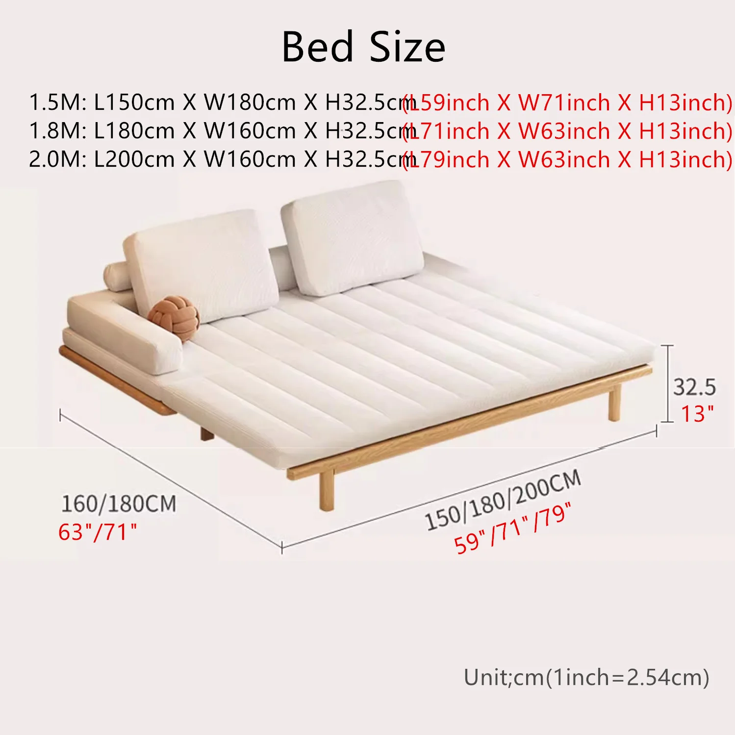 Tatami Pull Out Corduroy Fabric Solid Wood Frame Sofa Bed - Image 8