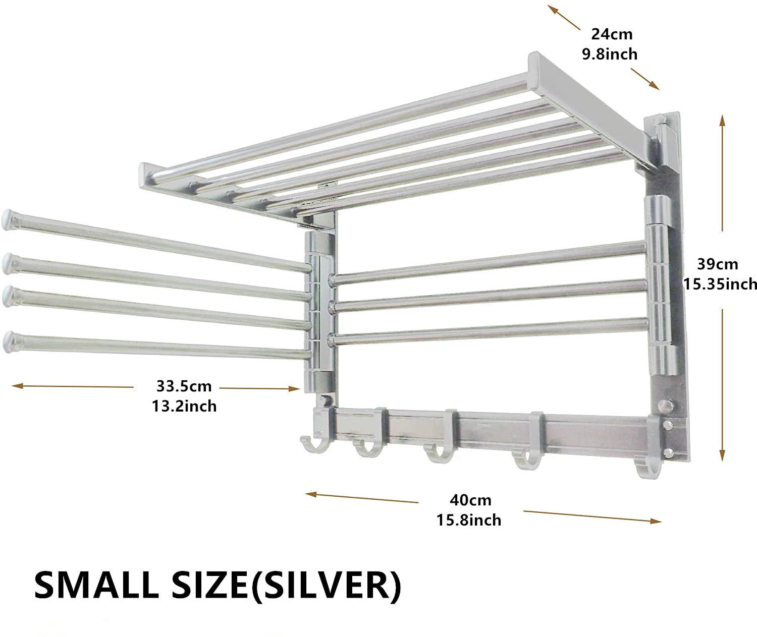 Wall Mount Clothes Drying Rack with Hooks and Swing Arms - Image 10