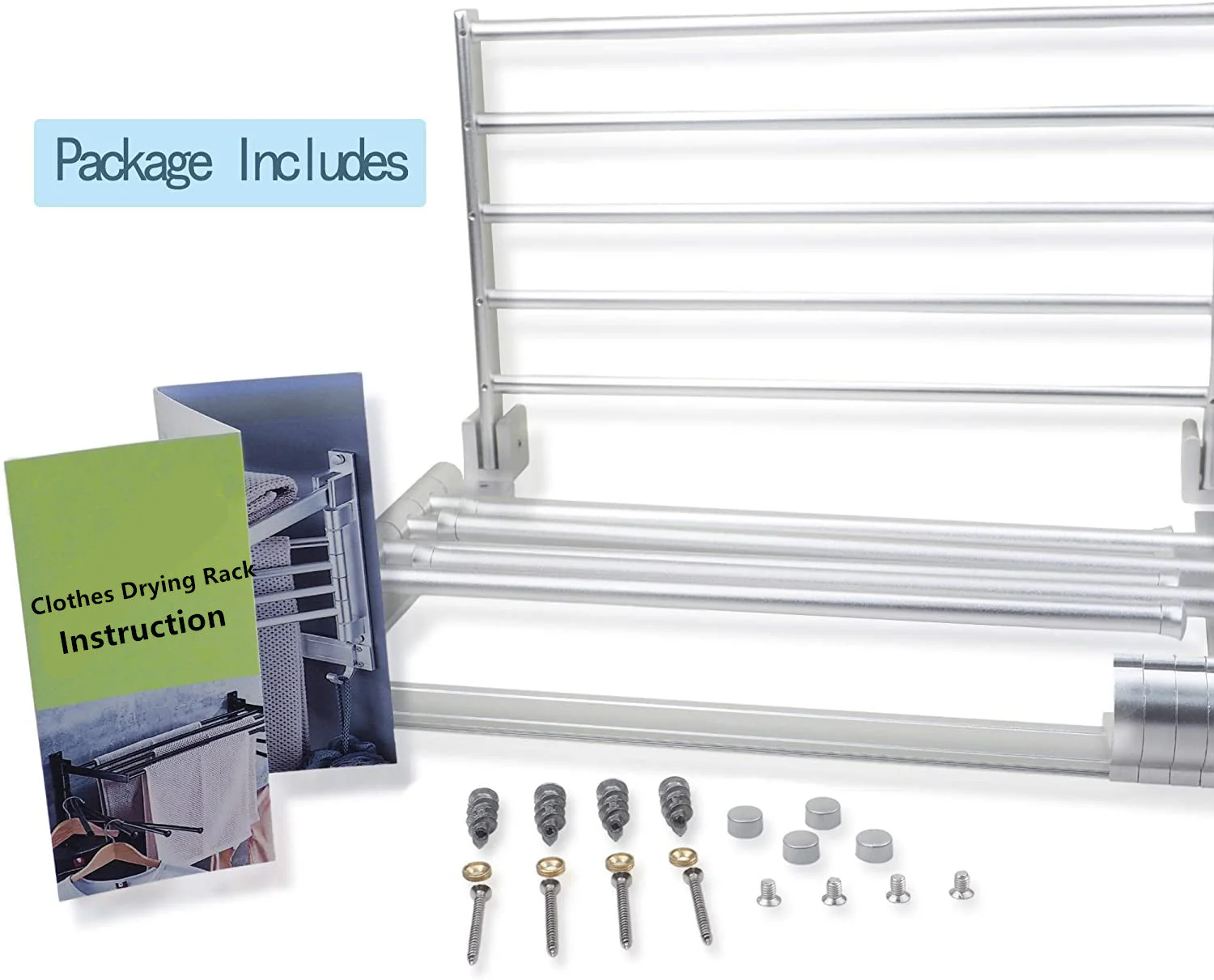 Wall Mount Clothes Drying Rack with Hooks and Swing Arms - Image 4