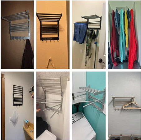 Wall Mount Clothes Drying Rack with Hooks and Swing Arms - Image 6