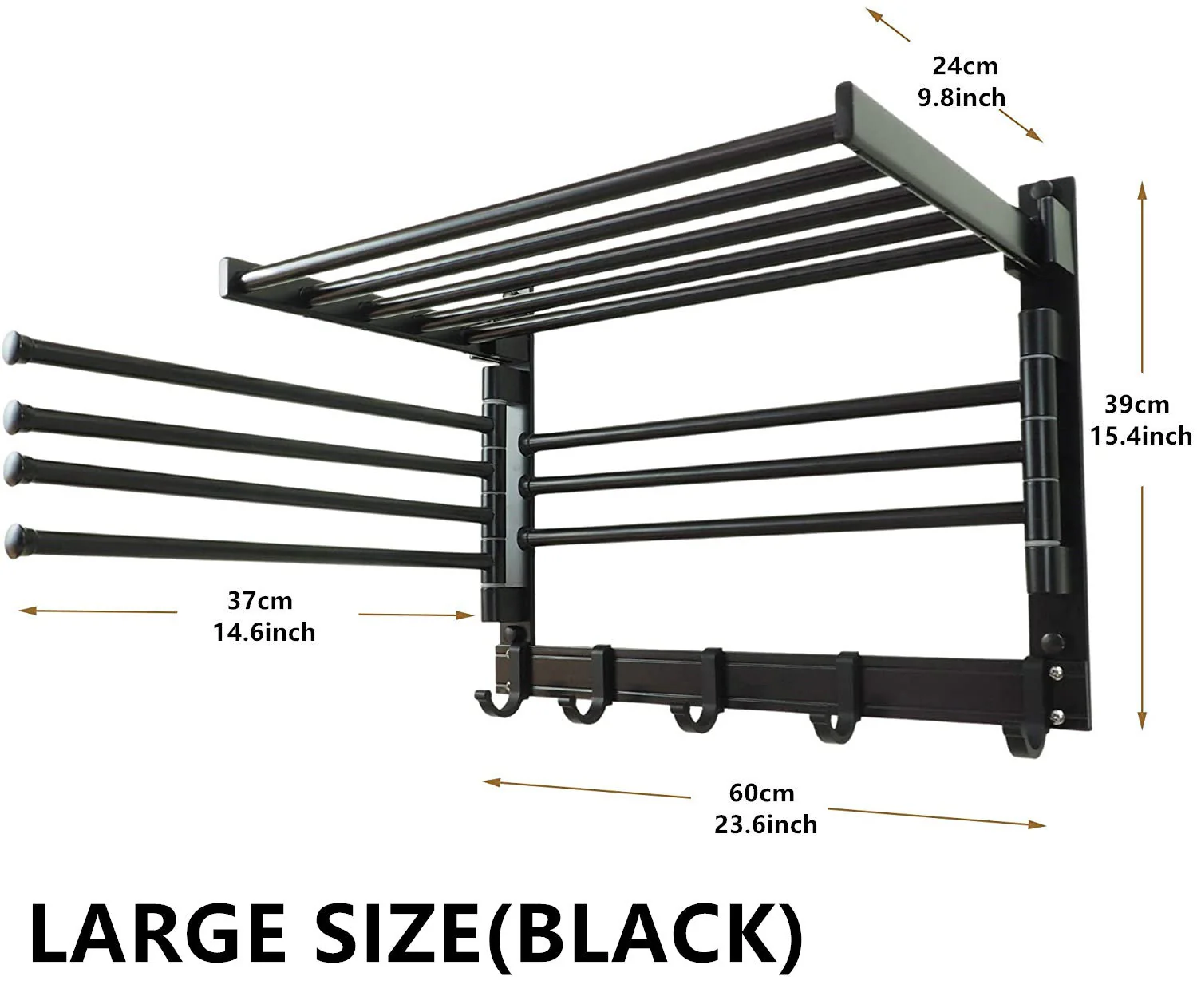 Wall Mount Clothes Drying Rack with Hooks and Swing Arms - Image 7