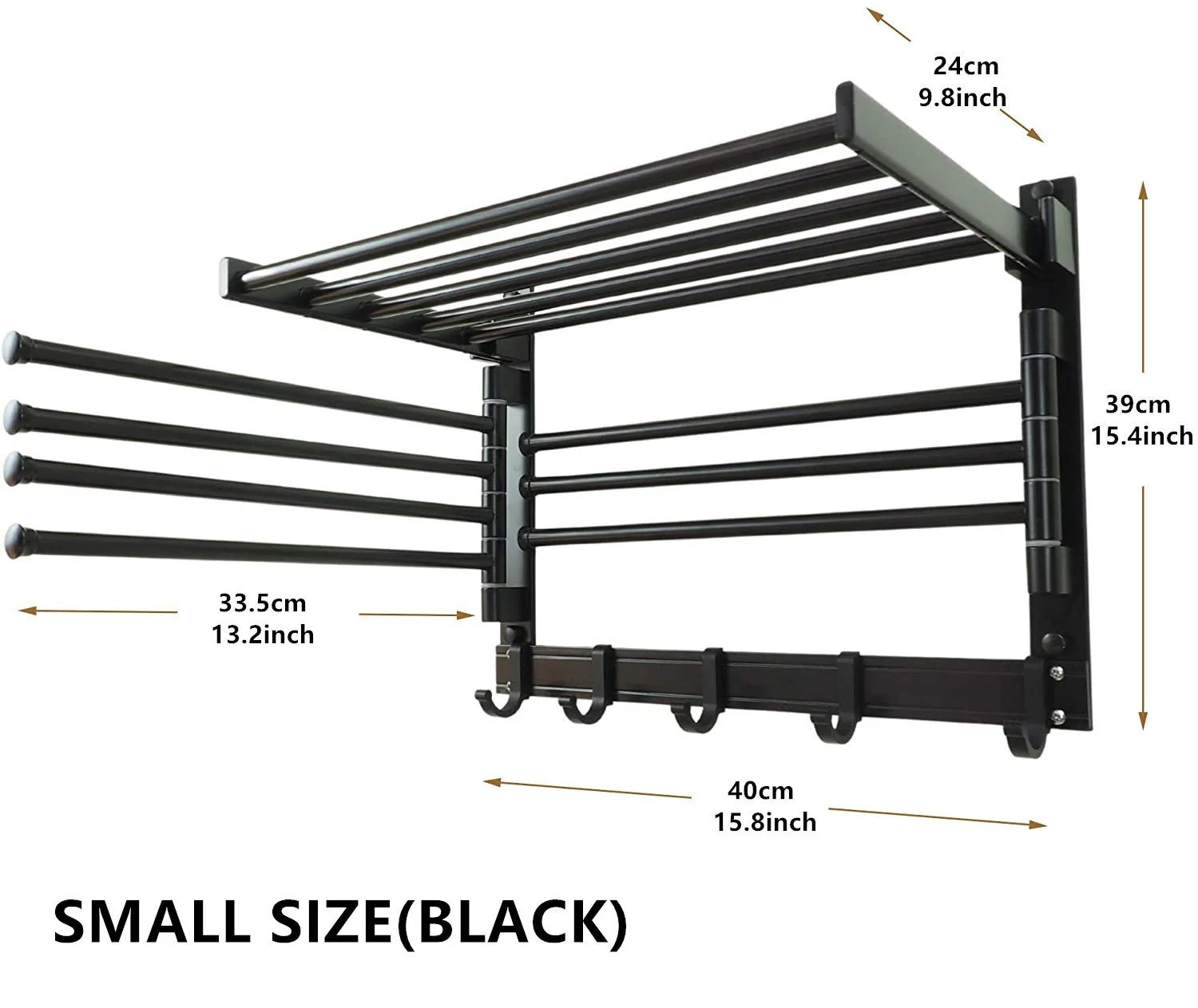 Wall Mount Clothes Drying Rack with Hooks and Swing Arms - Image 9