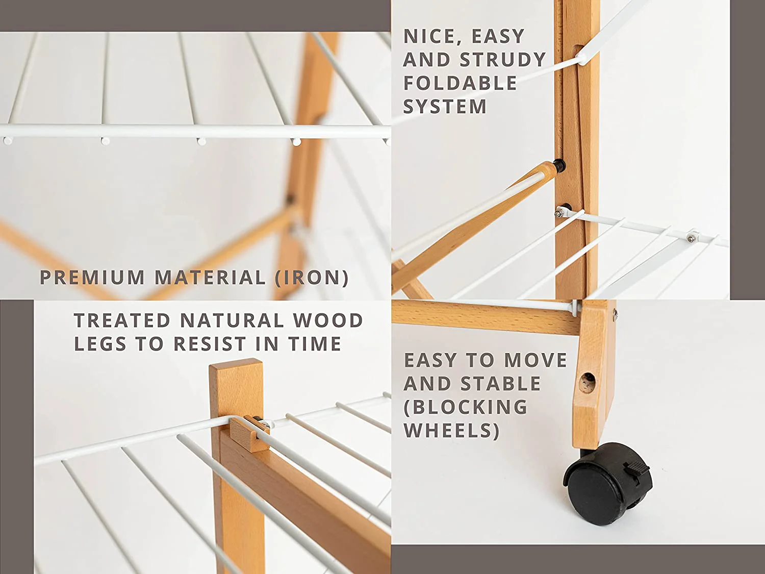 Wooden Folding Space Saving Clothes Drying Rack - Image 4